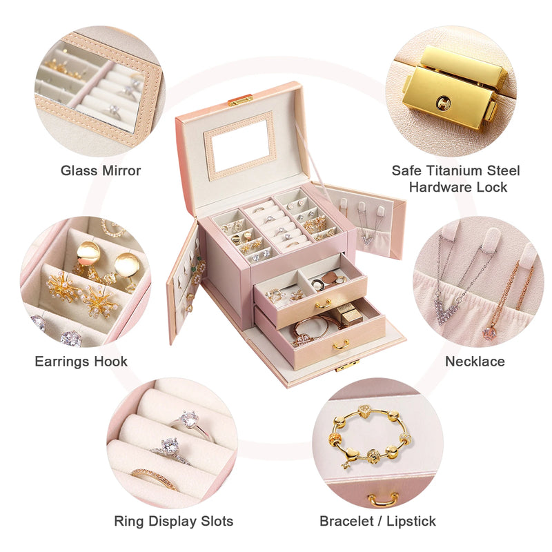 Load image into Gallery viewer, Jewelry Box for Women 3 Layers Large Jewelry Organizer with velvet Travel Jewelry Storage Organizer for Earring Ring Necklace
