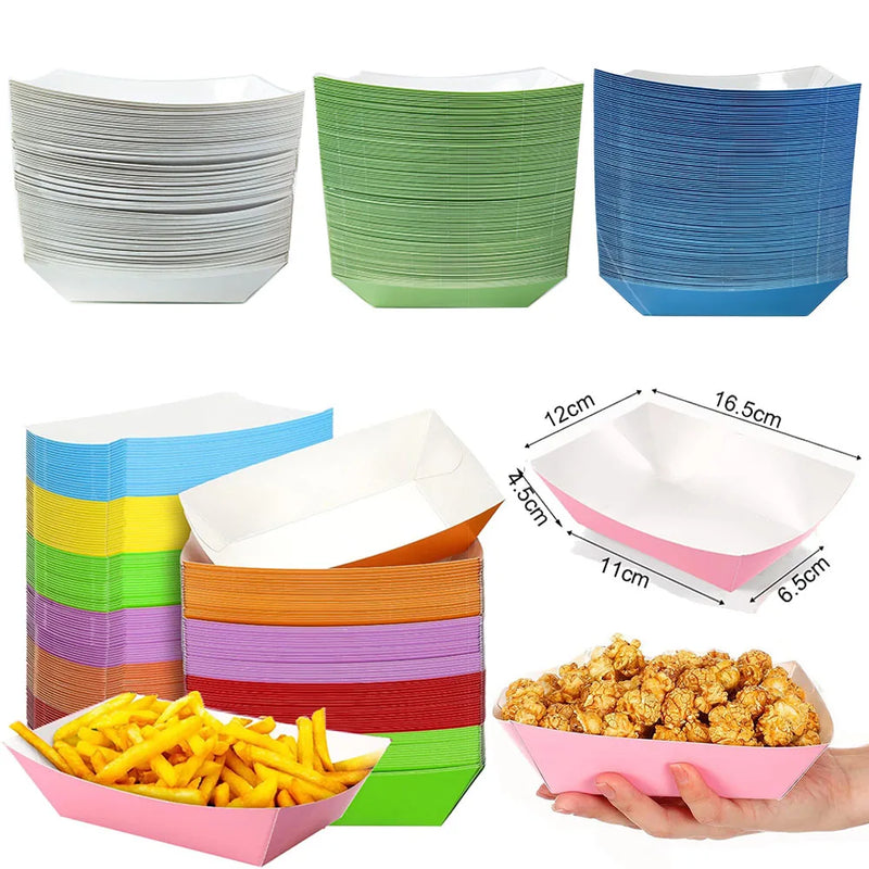 Load image into Gallery viewer, 6/12/24 Solid Color Paper Food Trays Disposable Food Boat Black White Blue Yellow Popcorn Box Baby Showe Birthday Party Supplies
