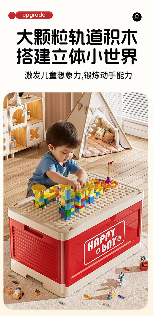 Foldable Toys Storage Box Building Block Organizer Box with Lid Movable Trolley Large Stackable Clothes Snack Storage Boxes