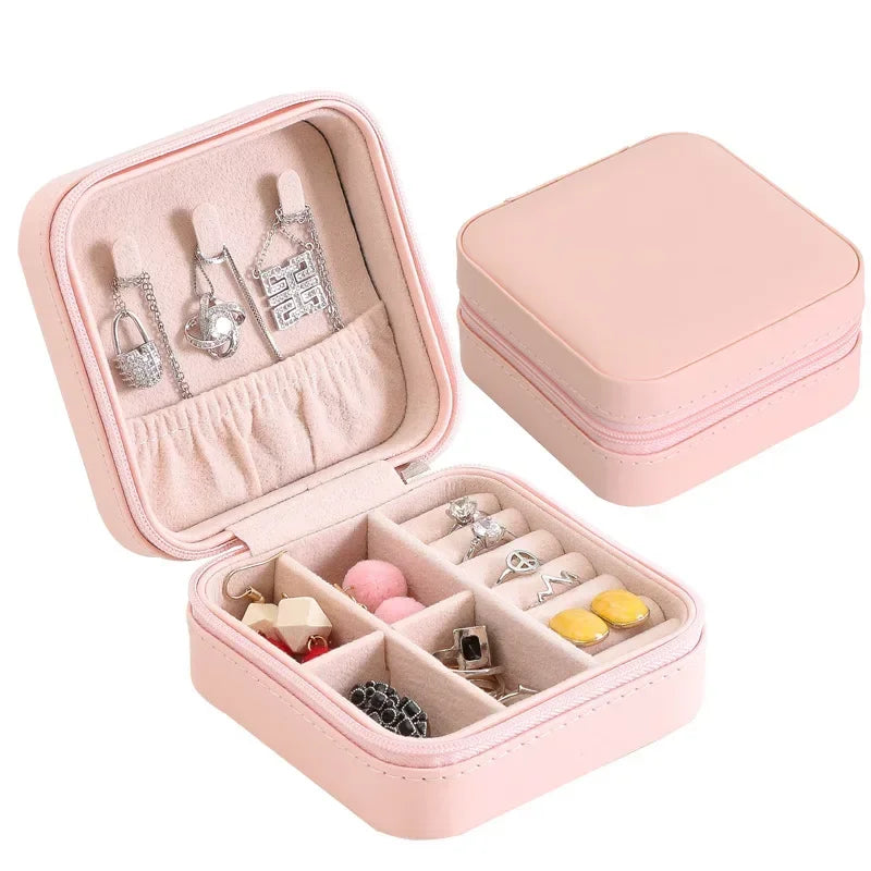 Load image into Gallery viewer, Portable Jewelry Box Jewelry Organizer Display Travel Jewelry Case Boxes Button Leather Storage Zipper Jewelers Joyero
