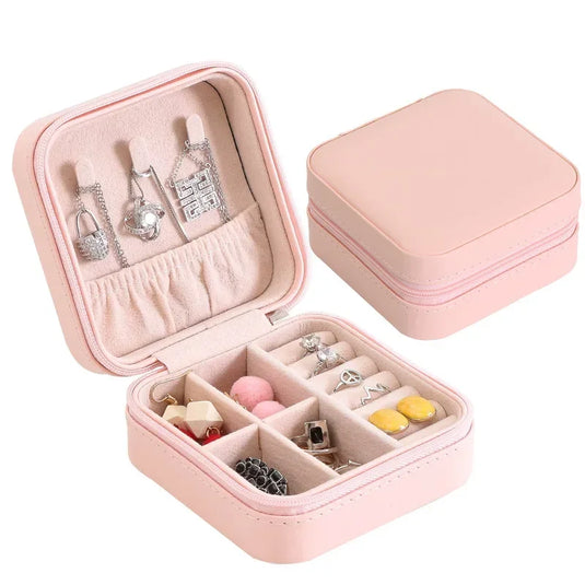Portable Jewelry Box Jewelry Organizer Display Travel Jewelry Case Boxes Button Leather Storage Zipper Jewelers Joyero