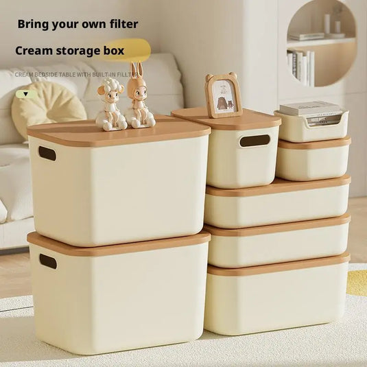 Toy Storage Box with Lid Desktop Plastic Snacks Cosmetics Organizer Basket Dormitory Wardrobe Sundry Pants Clothes Storage Box