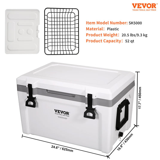 Insulated Portable Cooler, 52 Qt, Holds 50 Cans, Ice Retention Hard Cooler With Heavy Duty Handle, Ice Chest Lunch Box For Camping, Beach, Picnic, Travel, Outdoor, Keeps Cool For Up To 6 Days