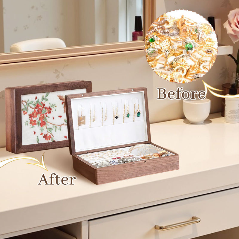 Load image into Gallery viewer, Solid Wood Jewelry Storage Box Ladies Retro Wooden Necklace Jewelry Bracelet Watch Display Box Handmade Wedding Birthday Anniversary Jewelry Box
