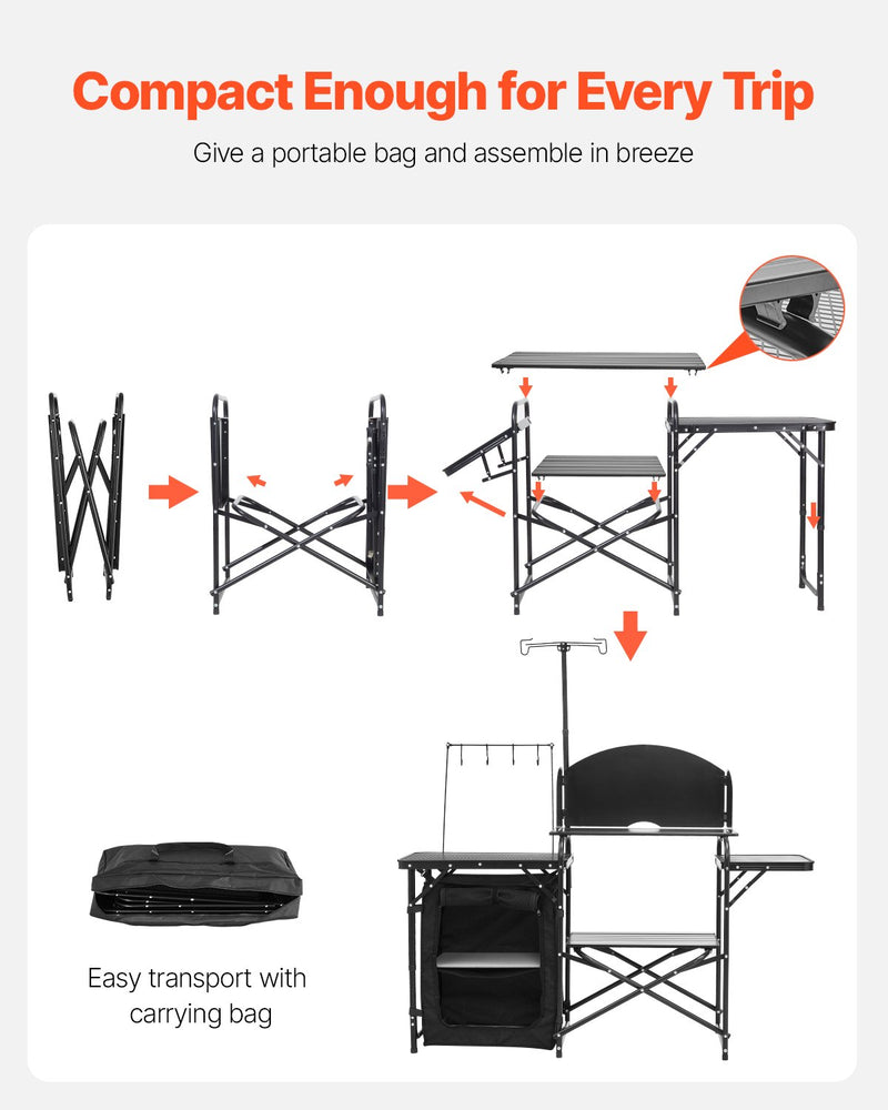 Load image into Gallery viewer, Camping Kitchen Table Portable Outdoor Cook Station Storage Windshield Aluminum
