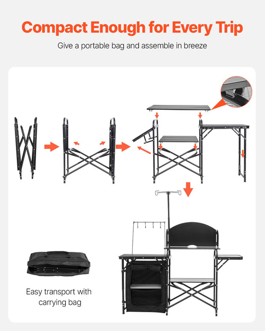 Camping Kitchen Table Portable Outdoor Cook Station Storage Windshield Aluminum