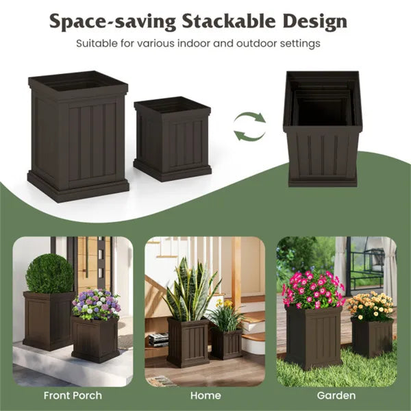 Load image into Gallery viewer, Set Of 2 Stackable PP Planters With Efficient Drainage Holes, Weather-Resistant Flower Pots For Indoor Outdoor Use
