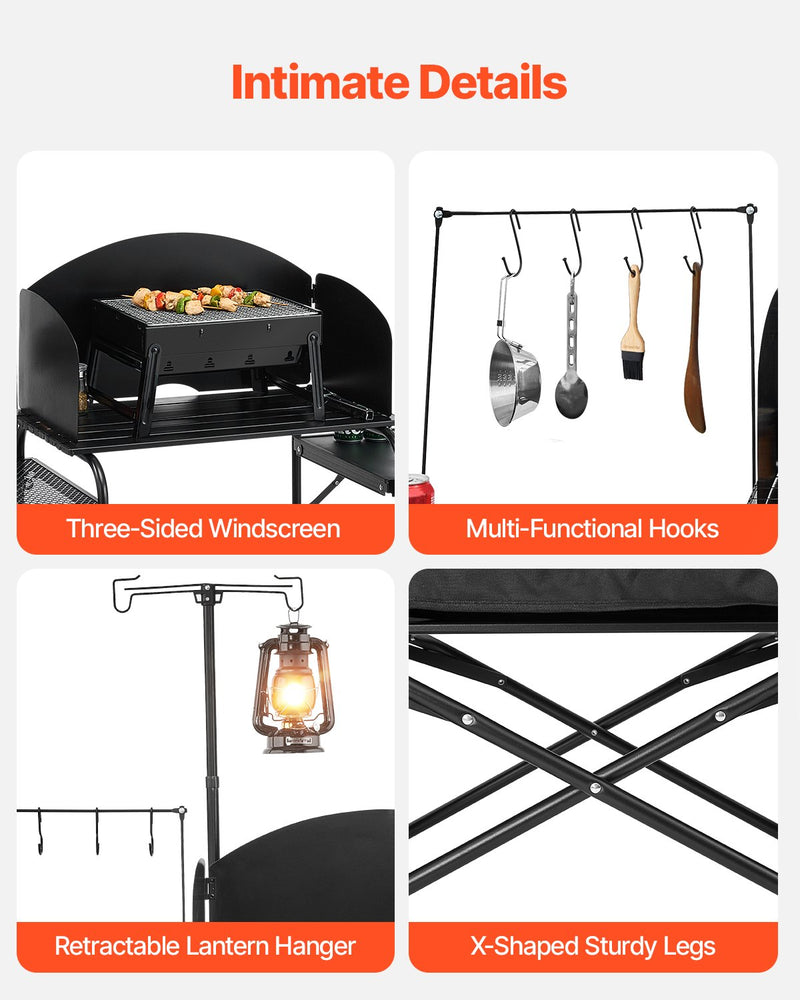 Load image into Gallery viewer, Camping Kitchen Table Portable Outdoor Cook Station Storage Windshield Aluminum
