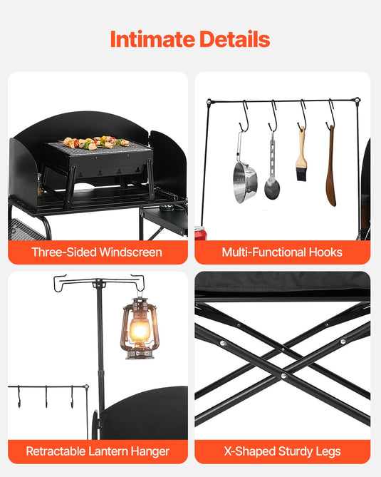 Camping Kitchen Table Portable Outdoor Cook Station Storage Windshield Aluminum