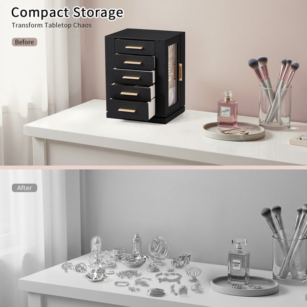 Load image into Gallery viewer, Four Sides With Storage, 5 Drawers That Can Rotate. Black Cabinet Body,   Velvet Fabric. Necklace Box.
