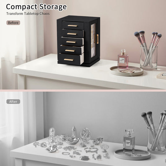 Four Sides With Storage, 5 Drawers That Can Rotate. Black Cabinet Body,   Velvet Fabric. Necklace Box.