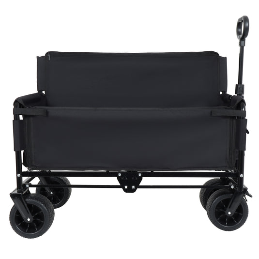 3- In- 1 Convertible Folding Wagon Cart With Bench Seat & Storage -  500lbs Heavy- Duty Utility Wagon  180L Capacity All- Terrain Wheels For Camping  Beach  Sports  Garden  Black