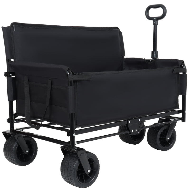 Load image into Gallery viewer, 3- In- 1 Convertible Folding Wagon Cart With Bench Seat &amp; Storage -  500lbs Heavy- Duty Utility Wagon  180L Capacity All- Terrain Wheels For Camping  Beach  Sports  Garden  Black
