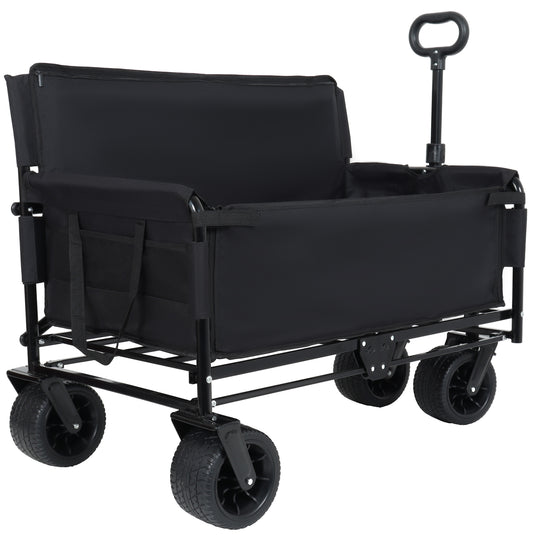 3- In- 1 Convertible Folding Wagon Cart With Bench Seat & Storage -  500lbs Heavy- Duty Utility Wagon  180L Capacity All- Terrain Wheels For Camping  Beach  Sports  Garden  Black