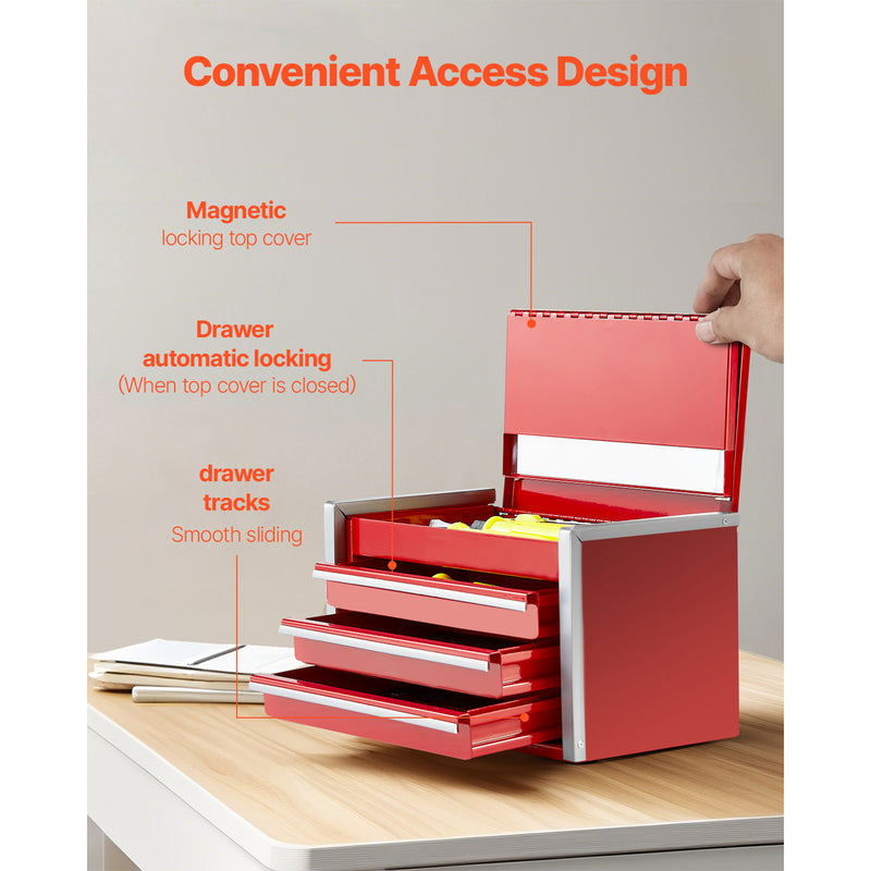 Load image into Gallery viewer, Tool Box 8.6-inch Portable Metal Tool Box 3 Drawers Tool Organizer Red
