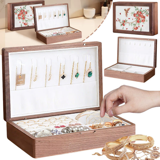 Solid Wood Jewelry Storage Box Ladies Retro Wooden Necklace Jewelry Bracelet Watch Display Box Handmade Wedding Birthday Anniversary Jewelry Box