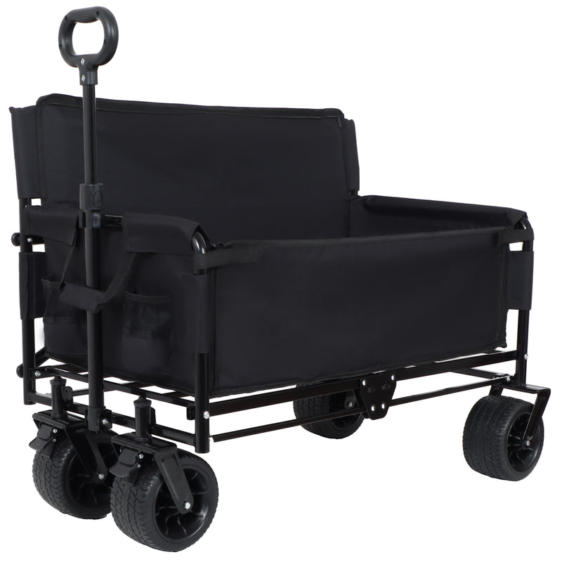Load image into Gallery viewer, 3- In- 1 Convertible Folding Wagon Cart With Bench Seat &amp; Storage -  500lbs Heavy- Duty Utility Wagon  180L Capacity All- Terrain Wheels For Camping  Beach  Sports  Garden  Black
