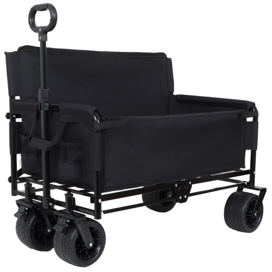 3- In- 1 Convertible Folding Wagon Cart With Bench Seat & Storage -  500lbs Heavy- Duty Utility Wagon  180L Capacity All- Terrain Wheels For Camping  Beach  Sports  Garden  Black