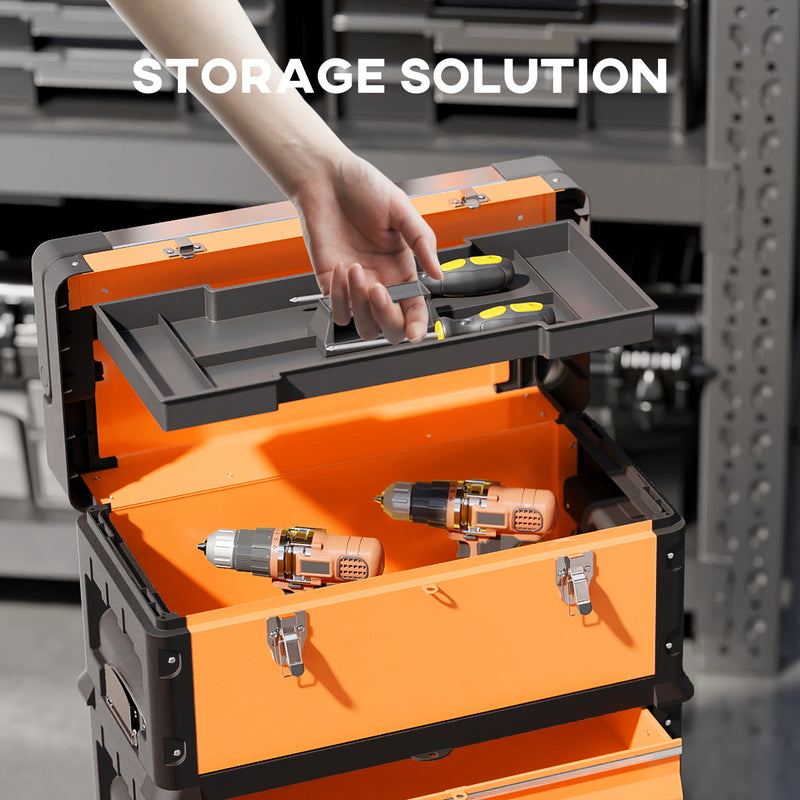 Load image into Gallery viewer, 3-in-1 Stackable Rolling Tool Box - Orange
