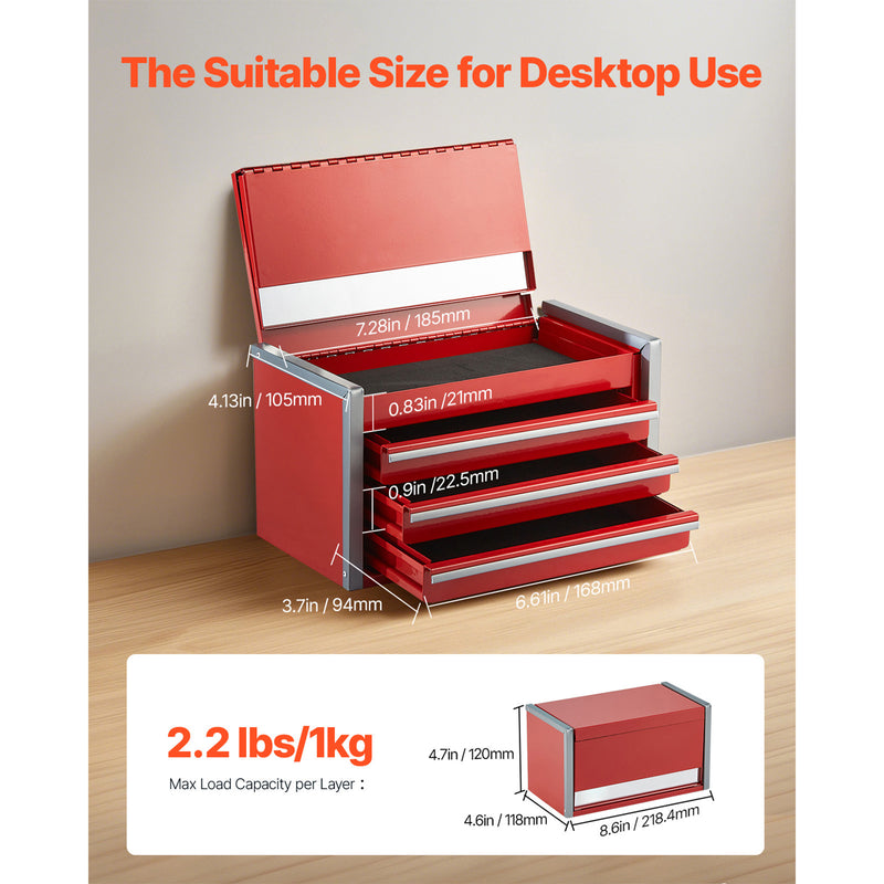 Load image into Gallery viewer, Tool Box 8.6-inch Portable Metal Tool Box 3 Drawers Tool Organizer Red
