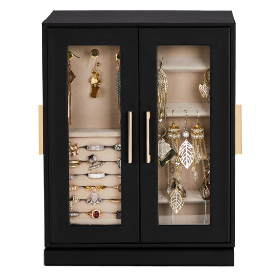 Four Sides With Storage, 5 Drawers That Can Rotate. Black Cabinet Body,   Velvet Fabric. Necklace Box.