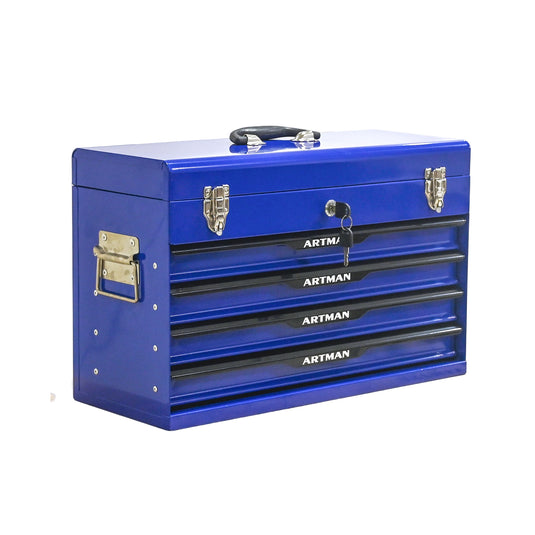 20-inch Steel Portable Tool Box With Drawers - Tool Storage Box Organizer With Metal Lock Closure Device - Powder-coated Tool Storage Cabinet BLUE