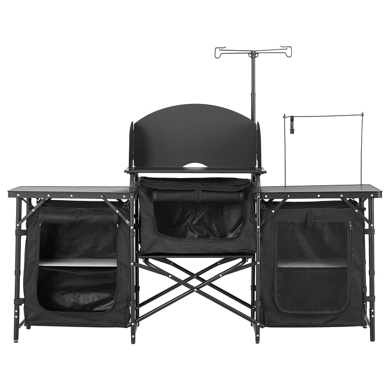 Load image into Gallery viewer, Camping Kitchen Table Portable Outdoor Cook Station Storage Windshield Aluminum
