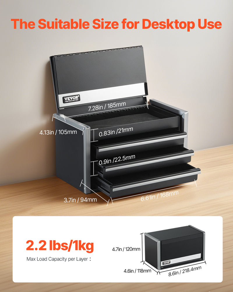 Load image into Gallery viewer, Tool Box 8.6-inch Portable Metal Tool Box With 3 Drawers Tool Organizer Black
