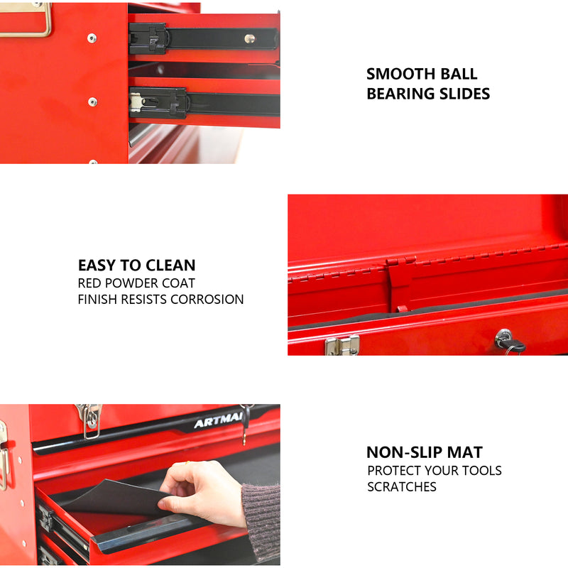 Load image into Gallery viewer, 20-inch Steel Portable Tool Box With Drawers - Tool Storage Box Organizer With Metal Lock Closure Device - Powder-coated Tool Storage Cabinet RED
