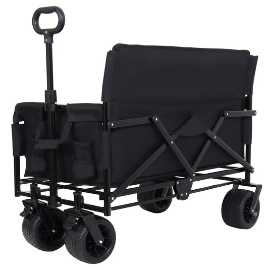 3- In- 1 Convertible Folding Wagon Cart With Bench Seat & Storage -  500lbs Heavy- Duty Utility Wagon  180L Capacity All- Terrain Wheels For Camping  Beach  Sports  Garden  Black
