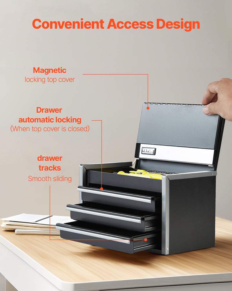 Load image into Gallery viewer, Tool Box 8.6-inch Portable Metal Tool Box With 3 Drawers Tool Organizer Black
